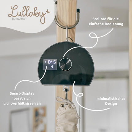elvent® Lullaby Spring Cradle Set with Mattress, Cotton, Made in Germany (Baby Hanging Cradle with Motor and Ceiling Mounting, Basalt Grey)