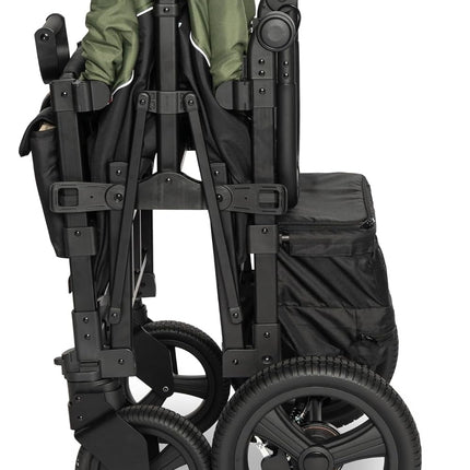 elvent® FlexProfessional 4 Handcart 4-Seater TÜV-Certified I Folding Hand Trolley with Roof, 5-Point Harness, Parking Brake, 100 kg | Nursery & Day Care (Green)