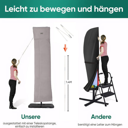 Sekey Parasol Protective Cover for Cantilever Parasol, Tear-Resistant, Grey, 260 x 65 cm