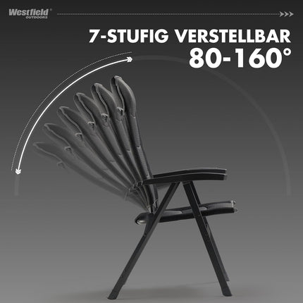 Westfield Outdoors Royal Camping Chair, 7-Way Adjustable Backrest with 3D Mesh, Headrest, Maximum Load 150 kg, Lightweight Metal, Garden Chair for Camping, Garden, Caravan, Anthracite Grey