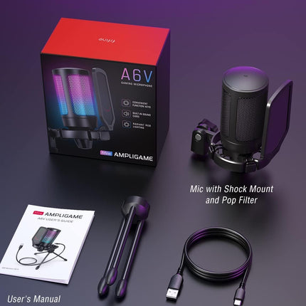 FIFINE Gaming Microphone PC, USB Microphone for Streaming Podcast Studio, with Microphone Stand and Mute Button, for PS4 PS5 Mac