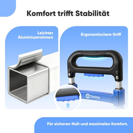 Sekey Aluminium Sack Truck, Foldable & Lightweight Transport Trolley, 80 kg Load Capacity, 3 Levels Height Adjustable & Foldable in Seconds, Folding Trolley with TPR Wheels & Ergonomic Handle