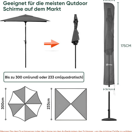 Sekey Parasol Protective Cover for 300 cm Parasol | With Mounting Rod & Zip (175 x 30.5/36.5 cm) - Waterproof, UV 50+