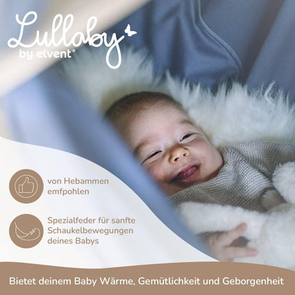 elvent® Lullaby Spring Cradle Set with Mattress, Cotton, Made in Germany (Baby Hanging Cradle with Motor and Ceiling Mounting, Basalt Grey)