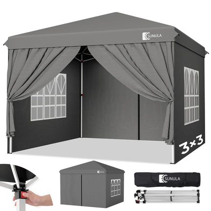 Sunula Gazebo 3 x 3 Waterproof Stable Winterproof with 4 Side Walls, Folding Gazebo 3 x 3 m with Thickened Tubes, Party Tent, Garden Gazebo, Folding Tent (Khaki, 3 x 3 with Side Walls)