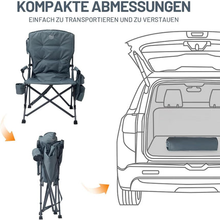TIMBER RIDGE Folding Camping Chair with 4 cm Padding and 62 cm Wide Seat | Extra sturdy folding chair up to 230 kg, 62 cm seat width, 68 cm backrest with cool bag and drink holder