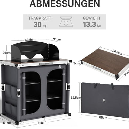 EVER ADVANCED XXL Campingküche Outdoor Faltbar mit Windschutz Campingschrank Klappbar Vorzelt mit Aluminiumgestell & Tragetasche Camping Regal Campingmöbel Küchenbox