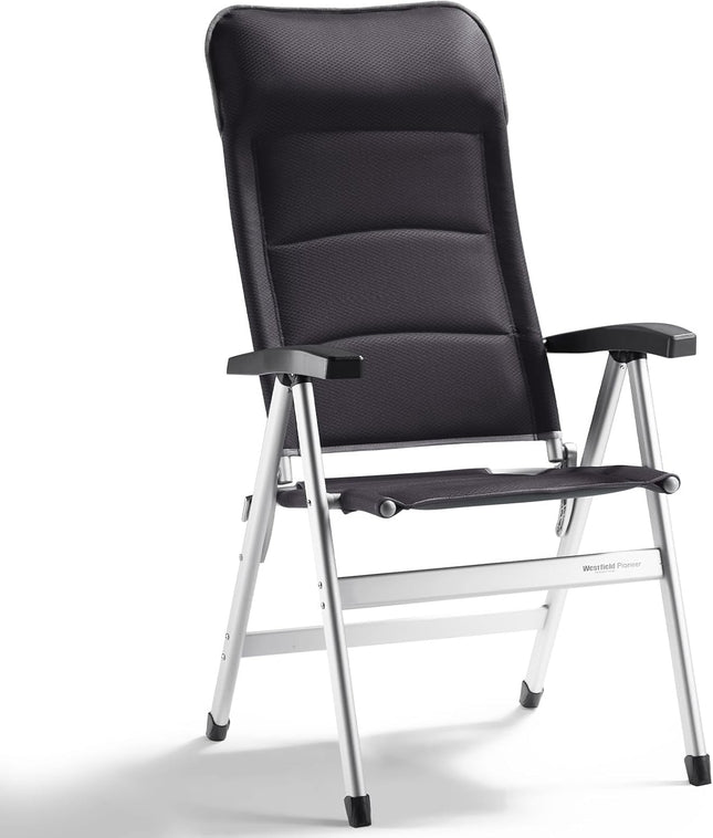 Westfield Outdoors Pioneer Folding Chair, Back-Adjustable Camping Chair in 5 Positions, 140 kg Load Capacity, Lightweight Aluminium Chair 6.2 kg, High Back for Caravan, Balcony, Camping, Dark Grey