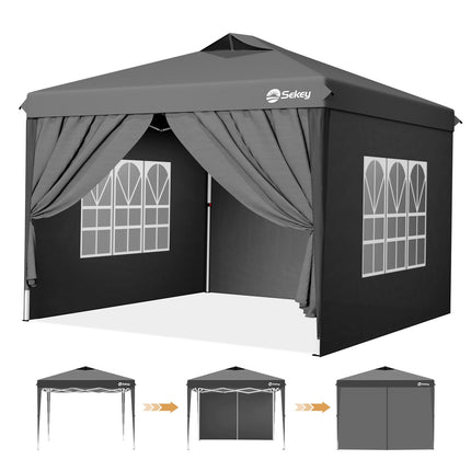Sekey Pop Up Gazebo Waterproof Stable Winterproof with Side Walls, Folding Gazebo 3 x 3 m, Camping Gazebo Foldable Party Tent with Ventilation, Designer Series 3 x 3 (Grey, 3 x 3 with Side Walls)