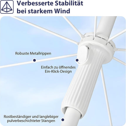 Sunula Parasol with Protective Cover, Tilting & Height Adjustable, 160/180 cm Selectable, UV Protection UPF 50+, GRS Recycled Cover, Ideal for Beach, Patio & Garden