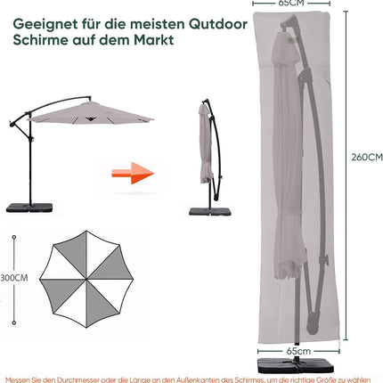 Sekey Parasol Protective Cover for Cantilever Parasol, Tear-Resistant, Grey, 260 x 65 cm