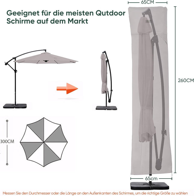 Sekey Parasol Protective Cover for Cantilever Parasol, Tear-Resistant, Grey, 260 x 65 cm