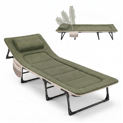 Sekey Folding Camping Bed with Padding & Side Pocket, up to 190 x 71 x 36 cm, Oversized Sleeping Area, Camping Lounger / Sun Lounger for Outdoor & Indoor - Ideal for Garden, Camping, Festival and Travel