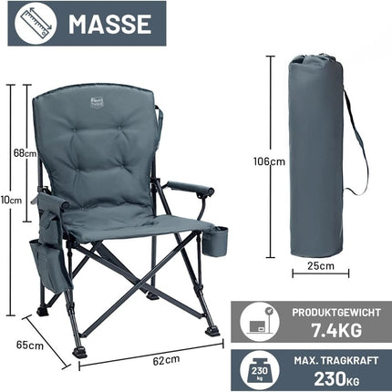 TIMBER RIDGE Folding Camping Chair with 4 cm Padding and 62 cm Wide Seat | Extra sturdy folding chair up to 230 kg, 62 cm seat width, 68 cm backrest with cool bag and drink holder