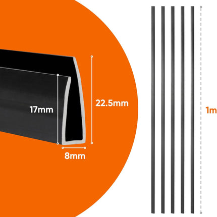 Sekey PVC Fence Rail Cover Profile 5 Pieces x 1 m, Protective Accessories for PVC Privacy Screen, 1 m/Root, Set of 5, Anthracite