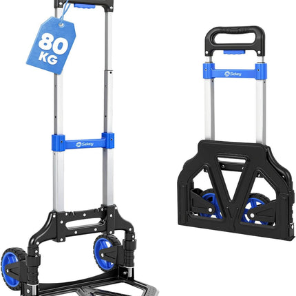 Sekey Aluminium Sack Truck, Foldable & Lightweight Transport Trolley, 80 kg Load Capacity, 3 Levels Height Adjustable & Foldable in Seconds, Folding Trolley with TPR Wheels & Ergonomic Handle