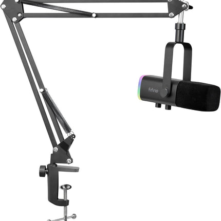 FIFINE XLR Streaming Microphone with Arm for Podcast Studio, USB Dynamic Microphone Gaming PC with Mute Button, for PS4/5 Mac Mixer Sound Cards