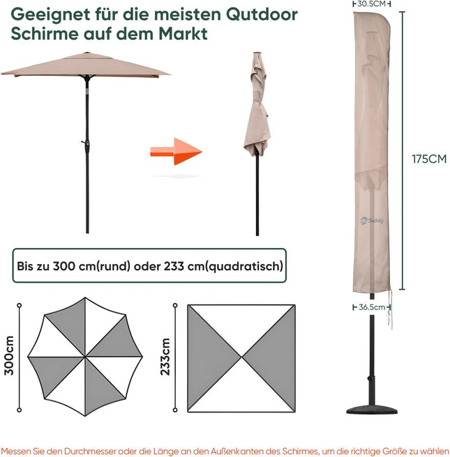 Sekey Protective Cover for 300 cm Parasol, Taupe