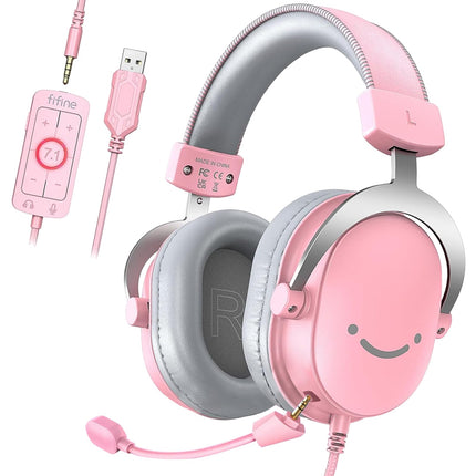 FIFINE Gaming Headset with Microphone, Over Ear Headphones with Cable, USB Headset for PC PS4 PS5 Xbox Switch, RGB Headphone with 7.1 Surround Sound and Ear Pads