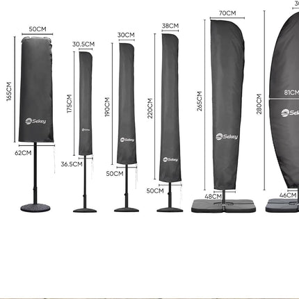 Sekey Parasol Protective Cover for 300 cm Parasol | With Mounting Rod & Zip (175 x 30.5/36.5 cm) - Waterproof, UV 50+