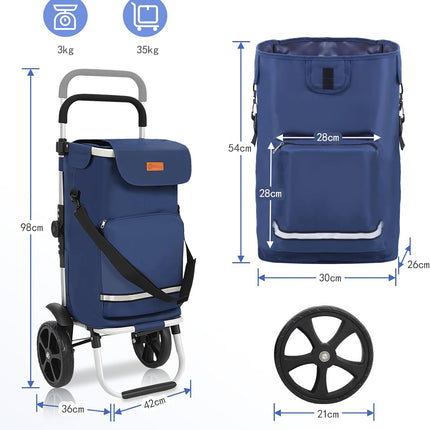 Sekey XXL Shopping Trolley - Foldable Compact Trolley Made of Lightweight Aluminium with Height-Adjustable Handle, Ideal for Shopping, Deliveries & Outdoor Activities, Blue