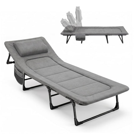 Sekey Folding Camping Bed with Padding & Side Pocket, up to 190 x 71 x 36 cm, Oversized Sleeping Area, Camping Lounger / Sun Lounger for Outdoor & Indoor - Ideal for Garden, Camping, Festival and Travel
