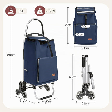 Sekey Shopping Trolley Stair Climber Foldable XXL Shopping Bag with Cooling Compartment, Lightweight Aluminium Frame, 3+3 Wheels for Stairs, Foldable Shopping Trolley Suitable for Seniors Stairs in
