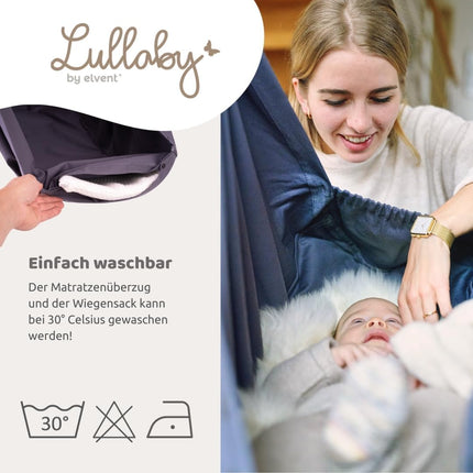 elvent® Lullaby Spring Cradle Set with Mattress, Cotton, Made in Germany (Baby Hanging Cradle with Motor and Ceiling Mounting, Basalt Grey)