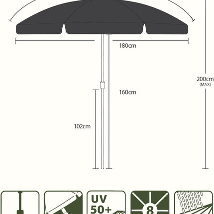 Sunula Balcony Parasol 180 cm with Protective Cover, Garden Umbrella with Bendable & Height-Adjustable, UPF 50+ UV Protection, Water-Repellent, for Balcony, Garden, Beach, Patio