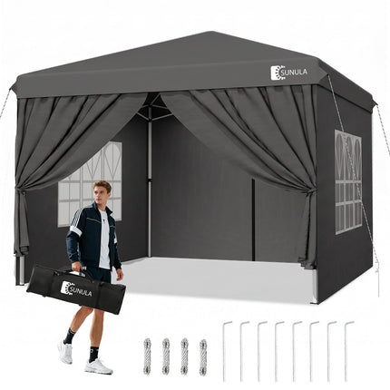 Sunula Gazebo 3 x 3 Waterproof Stable Winterproof with 4 Side Walls, Folding Gazebo 3 x 3 m with Thickened Tubes, Party Tent, Garden Gazebo, Folding Tent (Khaki, 3 x 3 with Side Walls)