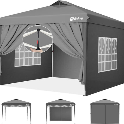 Sekey Pop Up Gazebo Waterproof Stable Winterproof with Side Walls, Folding Gazebo 3 x 3 m, Camping Gazebo Foldable Party Tent with Ventilation, Designer Series 3 x 3 (Grey, 3 x 3 with Side Walls)
