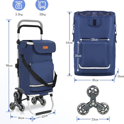 Sekey XXL Shopping Trolley Stair Climber with 3 Wheels, Shopping Trolley for Camping and Shopping with Height-Adjustable Handle, Aluminium 3-in-1 Trolley, Includes Cooling Compartment and Drinks Compartment, Blue