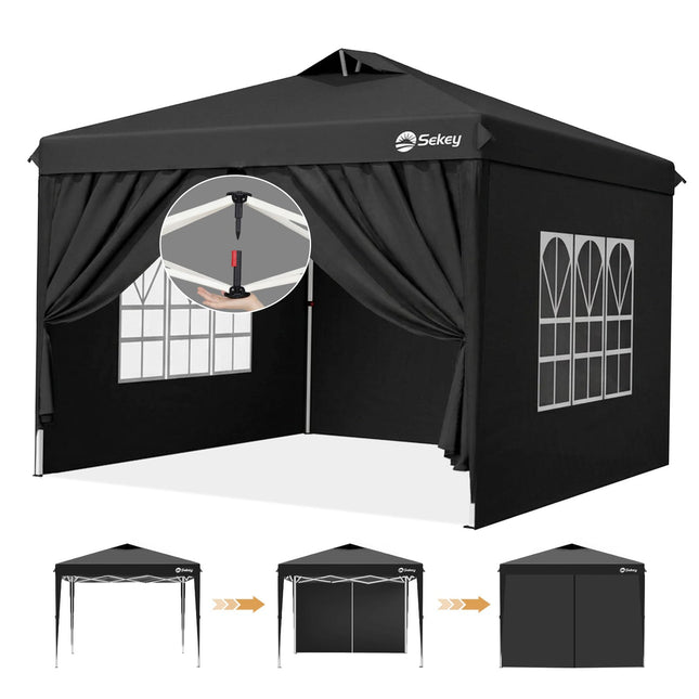Sekey Pop Up Gazebo Waterproof Stable Winterproof with Side Walls, Folding Gazebo 3 x 3 m, Camping Gazebo Foldable Party Tent with Ventilation, Designer Series 3 x 3 (Grey, 3 x 3 with Side Walls)