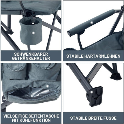 TIMBER RIDGE Folding Camping Chair with 4 cm Padding and 62 cm Wide Seat | Extra sturdy folding chair up to 230 kg, 62 cm seat width, 68 cm backrest with cool bag and drink holder