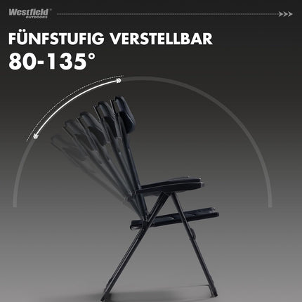 Westfield Outdoors Zenith Ergofit, Foldable Camping Chair, 5-Way Adjustable Backrest, Garden Chair up to 140 kg Load Capacity, Breathable, Adjustable Headrest, for Garden, Camping, Smoke Grey