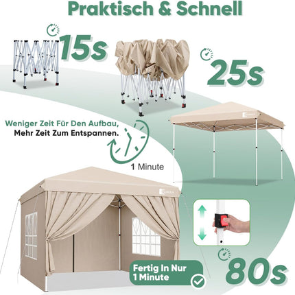 Sunula Gazebo 3 x 3 Waterproof Stable Winterproof with 4 Side Walls, Folding Gazebo 3 x 3 m with Thickened Tubes, Party Tent, Garden Gazebo, Folding Tent (Khaki, 3 x 3 with Side Walls)