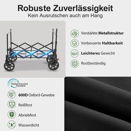 Sekey XXL Handcart Foldable Children's S4018 150L 150 kg Hand Trolley with Roof | Transport trolley with sun protection, folding handcart with off-road tyres with brake for excursions, beach, camping, black