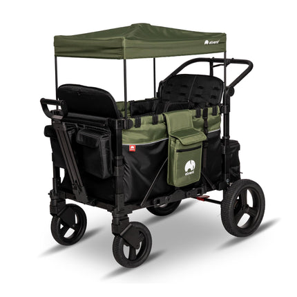 elvent® FlexProfessional 4 Handcart 4-Seater TÜV-Certified I Folding Hand Trolley with Roof, 5-Point Harness, Parking Brake, 100 kg | Nursery & Day Care (Black)