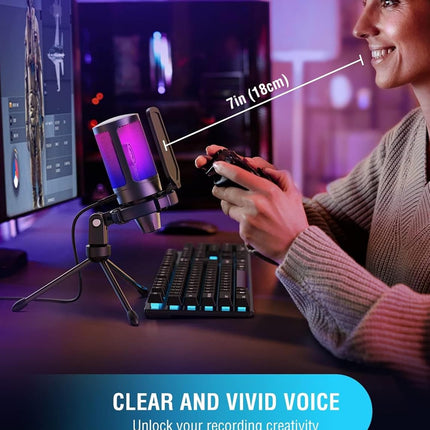 FIFINE Gaming Microphone PC, USB Microphone for Streaming Podcast Studio, with Microphone Stand and Mute Button, for PS4 PS5 Mac