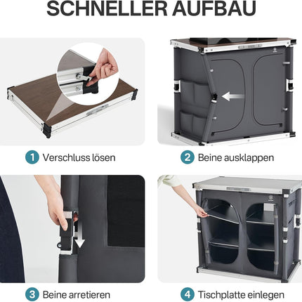 EVER ADVANCED XXL Campingküche Outdoor Faltbar mit Windschutz Campingschrank Klappbar Vorzelt mit Aluminiumgestell & Tragetasche Camping Regal Campingmöbel Küchenbox