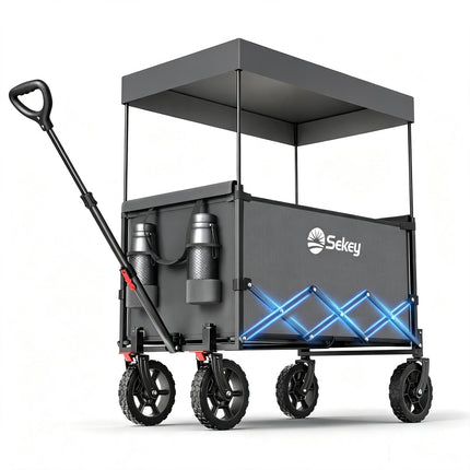 Sekey XXL Handcart Foldable Children's S4018 150L 150 kg Hand Trolley with Roof | Transport trolley with sun protection, folding handcart with off-road tyres with brake for excursions, beach, camping, black