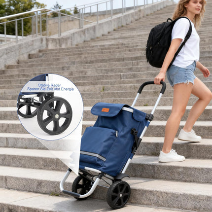 Sekey XXL Shopping Trolley - Foldable Compact Trolley Made of Lightweight Aluminium with Height-Adjustable Handle, Ideal for Shopping, Deliveries & Outdoor Activities, Blue