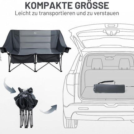 TIMBER RIDGE Folding Camping Chair for 2 People 320 kg Load Capacity Folding Sofa | Folding Chair XXL 2 Seater Camping Sofa with Drink Holders and Side Pocket High Back Chair for Outdoor Camping Balcony Garden
