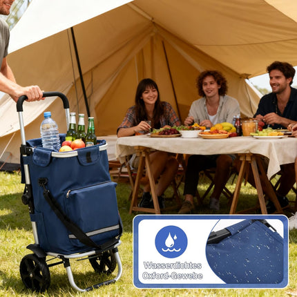 Sekey XXL Shopping Trolley - Foldable Compact Trolley Made of Lightweight Aluminium with Height-Adjustable Handle, Ideal for Shopping, Deliveries & Outdoor Activities, Blue
