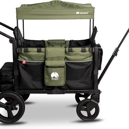 elvent® FlexProfessional 2 Handcarts, TÜV-Certified, Foldable Hand Trolley with Roof, 5-Point Harness, Parking Brake, 100 kg, Nursery & Day Care (Green)
