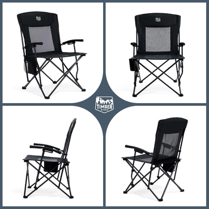 TIMBER RIDGE Camping Chair Foldable Lightweight Folding Chair 150 kg Load Capacity with Mesh Back Outdoor Comfortable Portable Beach Chair Fishing Chair for Festival, Fishing, Garden, Picnic, Balcony