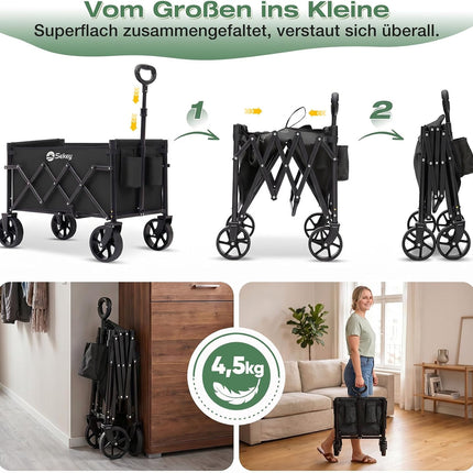Sekey Handcart Foldable Mini 4029, Handcart Foldable Small 60L 80 kg | Foldable shopping cart camping trolley with height-adjustable handle, lightweight, space-saving and stable, black