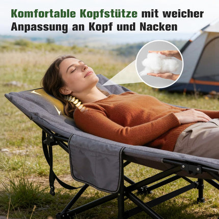Sekey Folding Camping Bed with Padding & Side Pocket, up to 190 x 71 x 36 cm, Oversized Sleeping Area, Camping Lounger / Sun Lounger for Outdoor & Indoor - Ideal for Garden, Camping, Festival and Travel