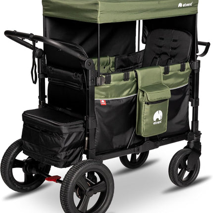 elvent® FlexProfessional 2 Handcarts, TÜV-Certified, Foldable Hand Trolley with Roof, 5-Point Harness, Parking Brake, 100 kg, Nursery & Day Care (Green)