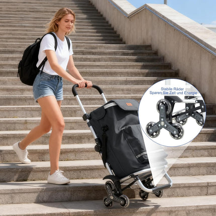Sekey XXL Shopping Trolley Stair Climber with 3 Wheels, Shopping Trolley for Camping and Shopping with Height-Adjustable Handle, Aluminium 3-in-1 Trolley, Includes Cooling Compartment and Drinks Compartment, Grey